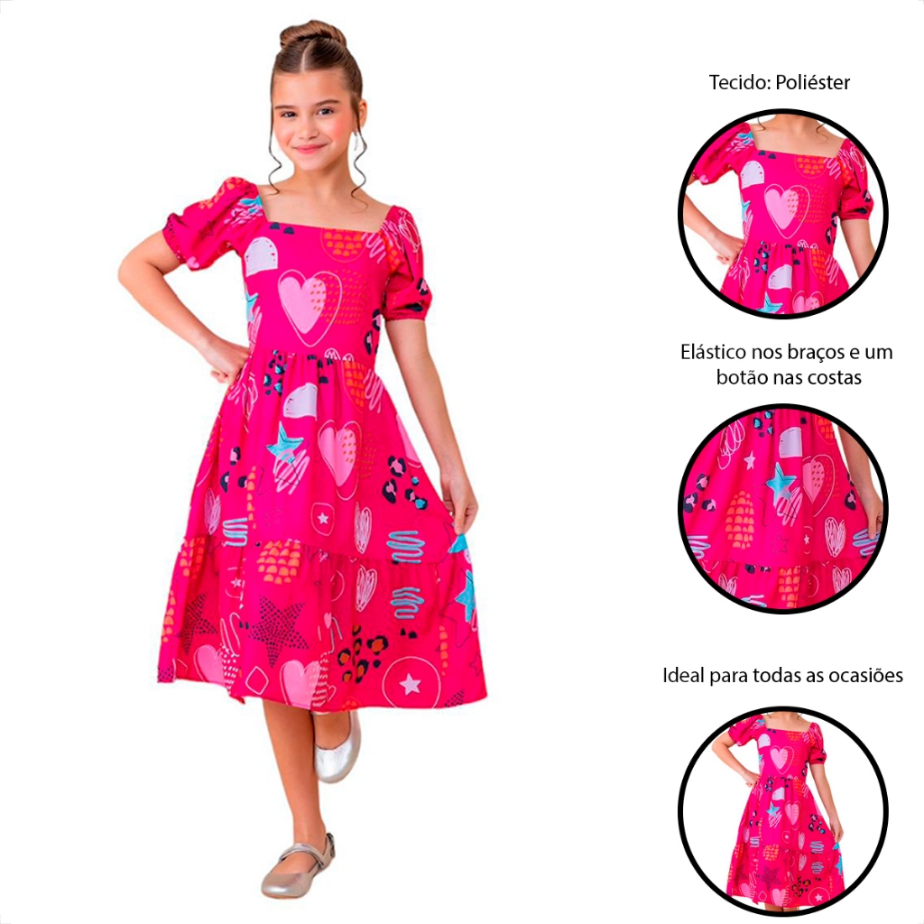 VESTIDO INFANTIL MENINA ROSA VESTIDO INFANTIL FEMININO PINK