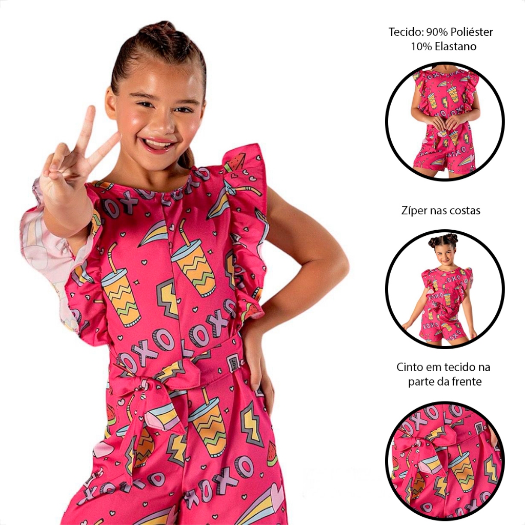 MACAQUINHO INFANTIL ROUPA DE CRIANCA MANGA CURTA EM BABADO ANTONELA PINK
