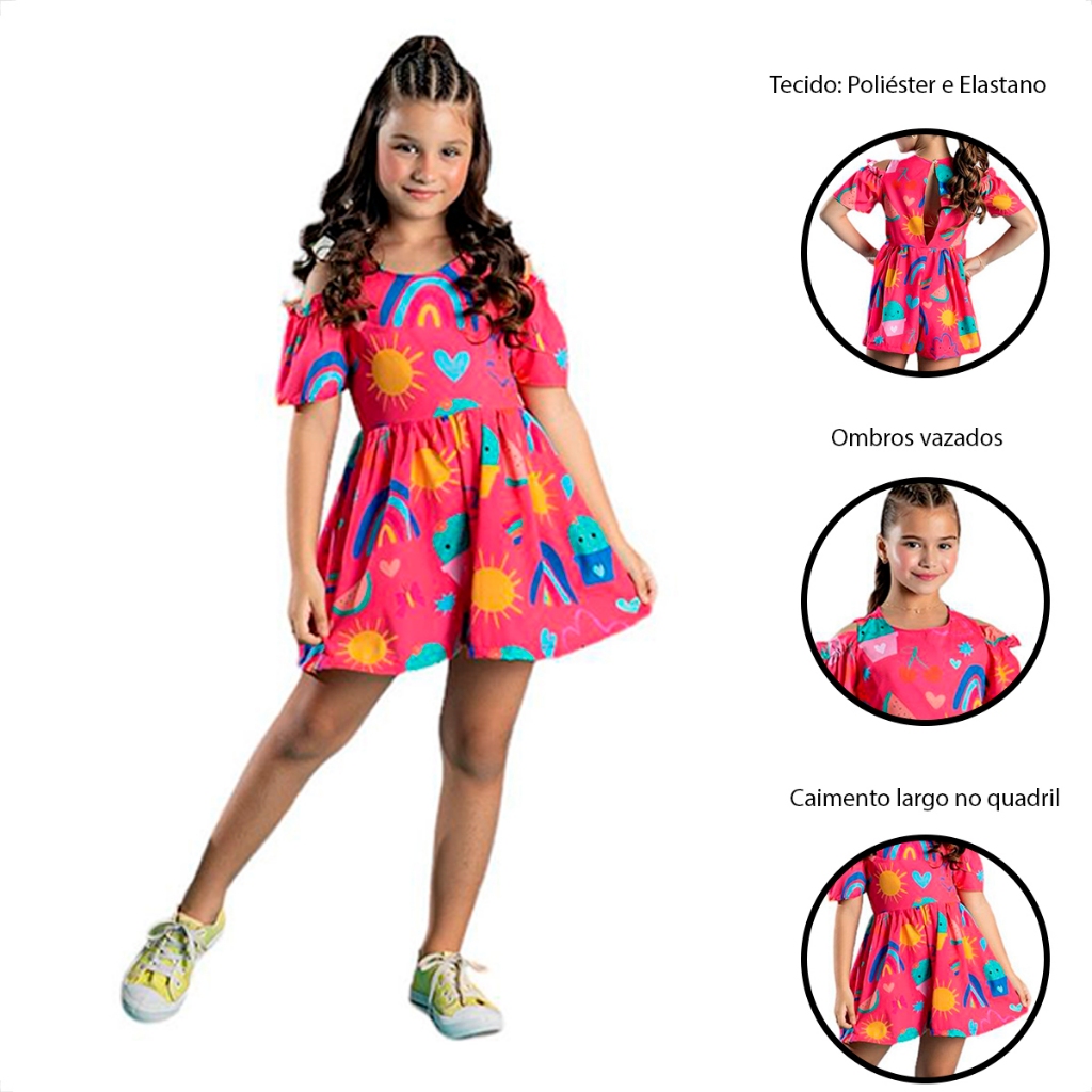 MACAQUINHO INFANTIL E JUVENIL MENINA ROUPA DE CRIANCA ESTAMPADO SAMAYA PINK/ROSA