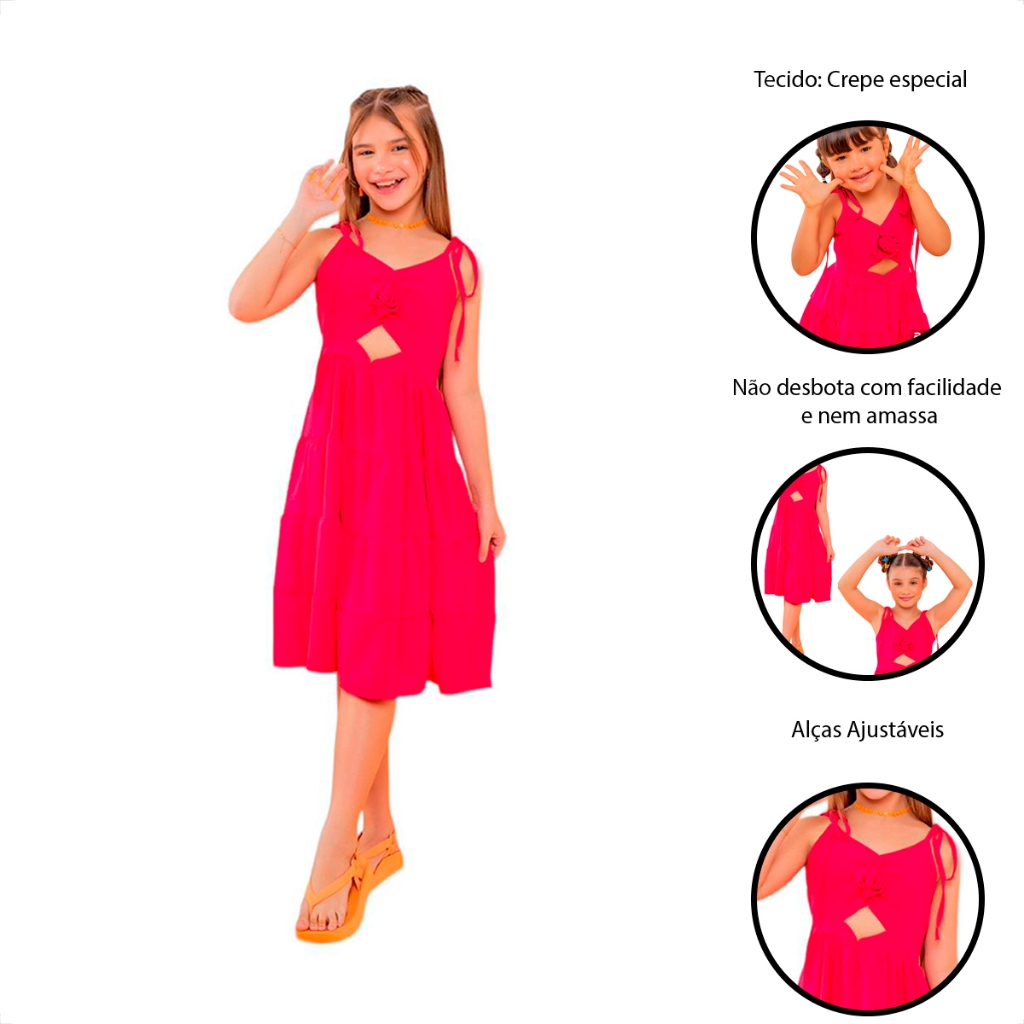 VESTIDO FEMININO INFANTIL MENINA VESTIDO ESTAMPA ROSA
