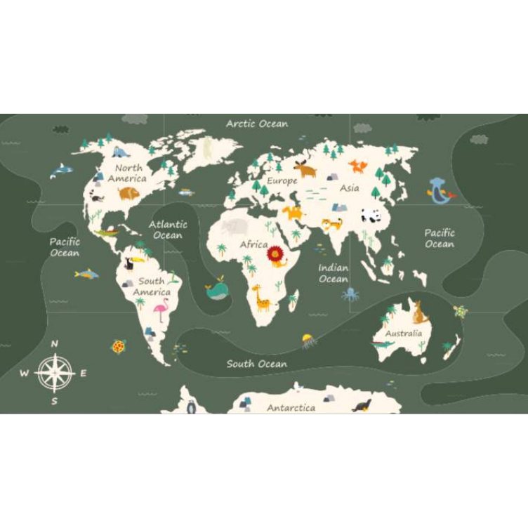 papel de parede mapa mundi animais 03
