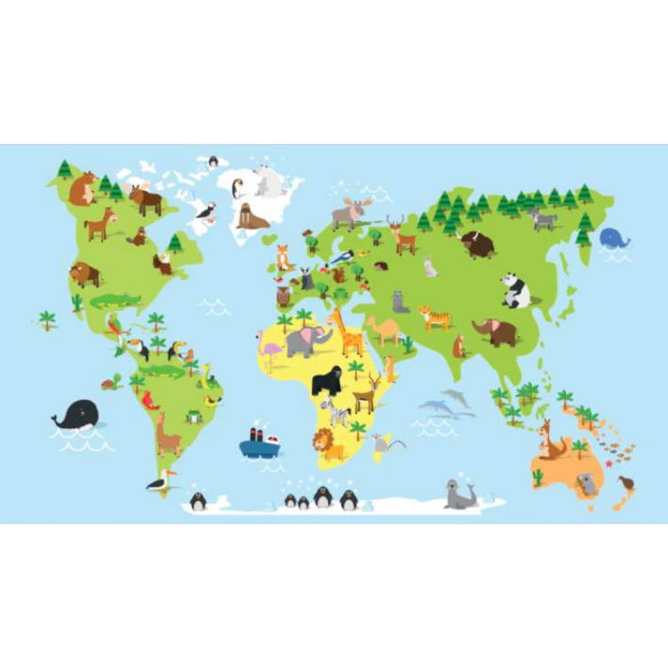 papel de parede mapa mundi animais 04