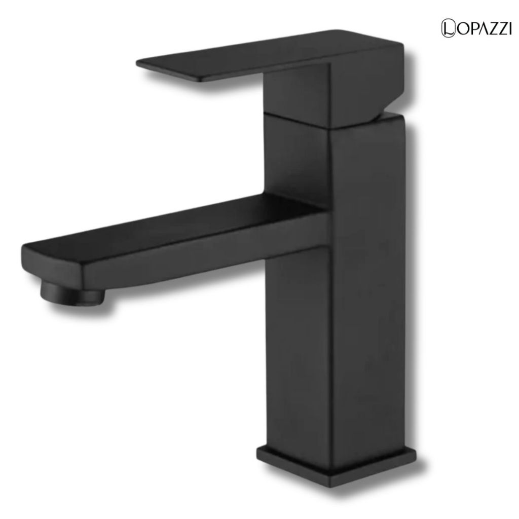 Torneira Quadrada Monocomando Baixa p/ Banheiros Lavatorios com Misutrador - Acabamento Preto Fosco Premium