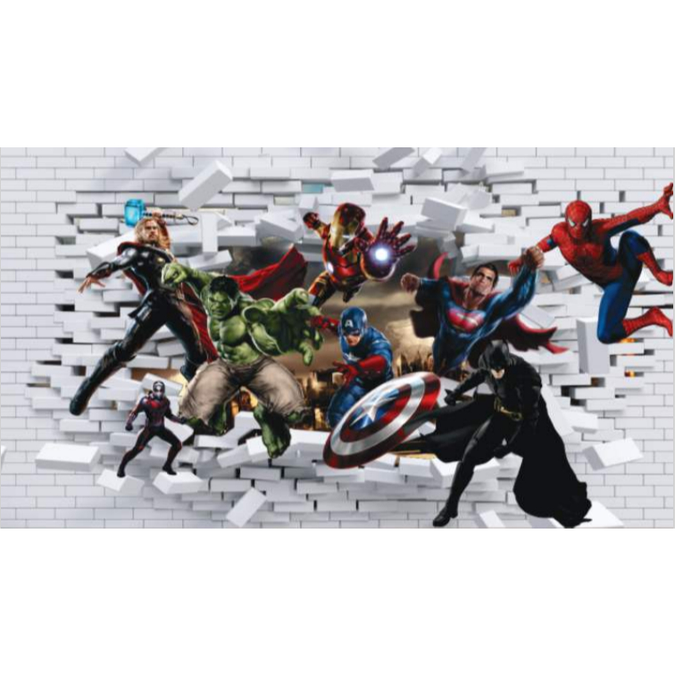 papel de parede herois em ação parede de tijolos