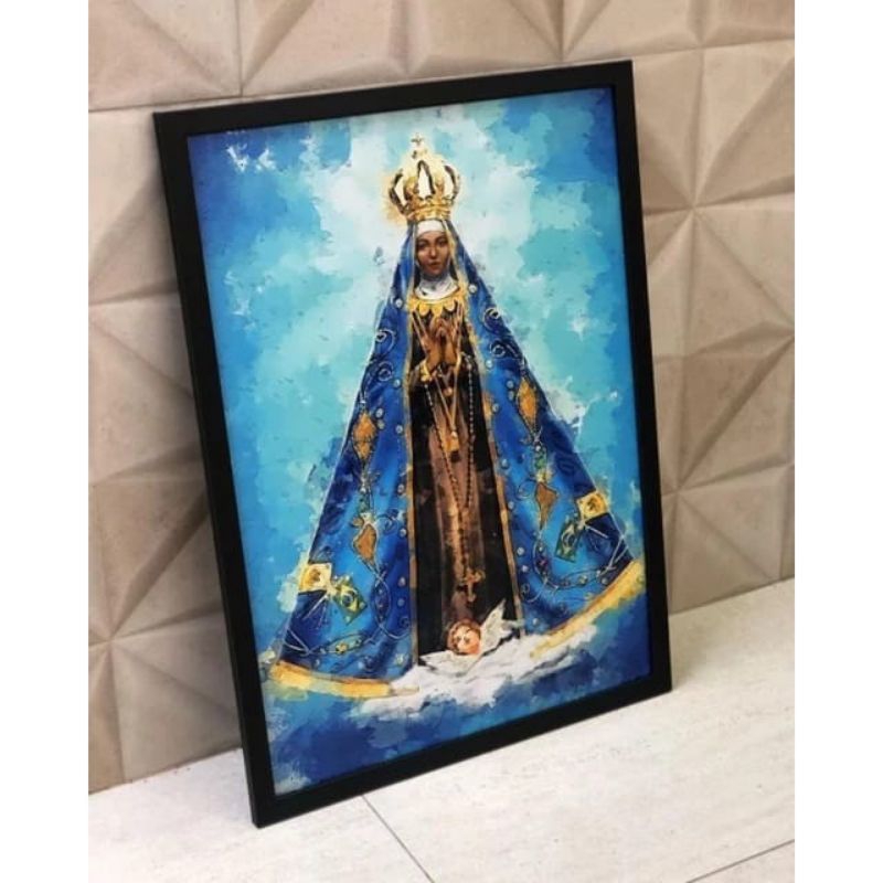 Quadro Decorativo Nossa Senhora Aparecida Azul Religioso Fé Mãezinha Aparecida