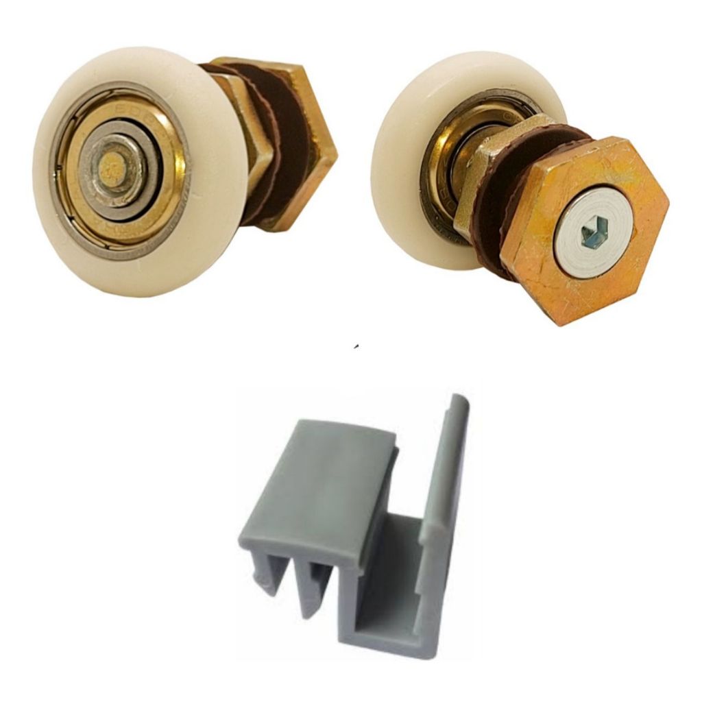 Roldana com Regulagem para Box e Guia Nylon inferior - kit roldanas - Roldana Móvel Box e janelas de Vidro