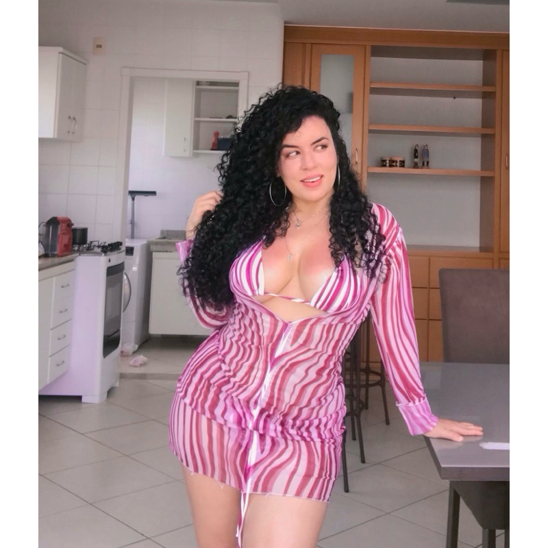 Conjunto plus size 3 peças roxo GG vestido top biquíni com bojo e calcinha