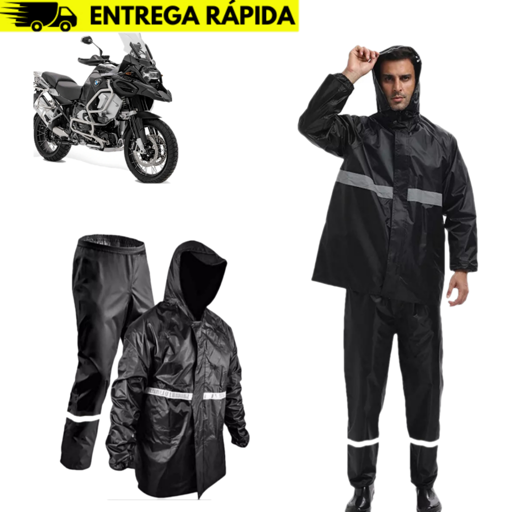 Capa De Chuva Roupa Conjunto Motoqueiro Impermeável Motoboy Com Faixa de Sinalizao E Capuz