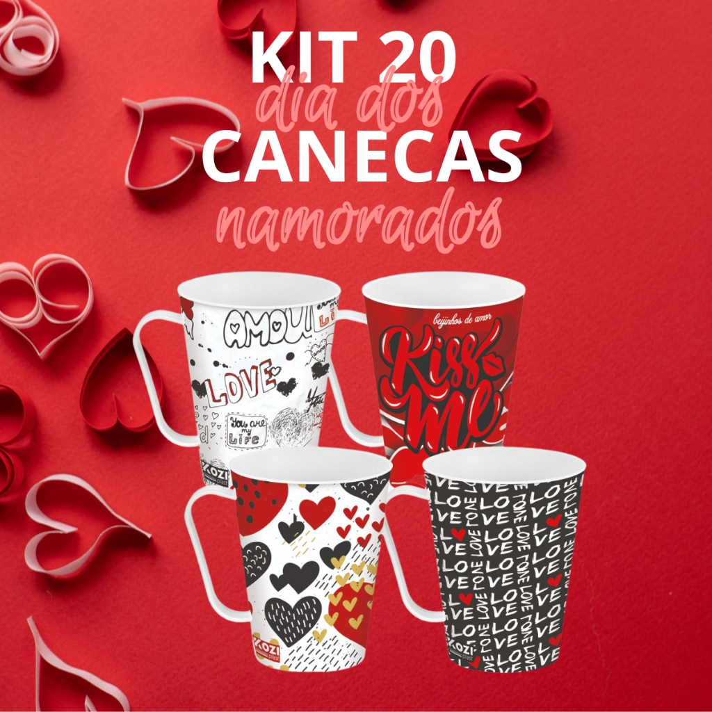 Kit com 20 e 30 Canecas Dia Dos Namorados Com Frases Decoradas Resistente Presente Lembran...