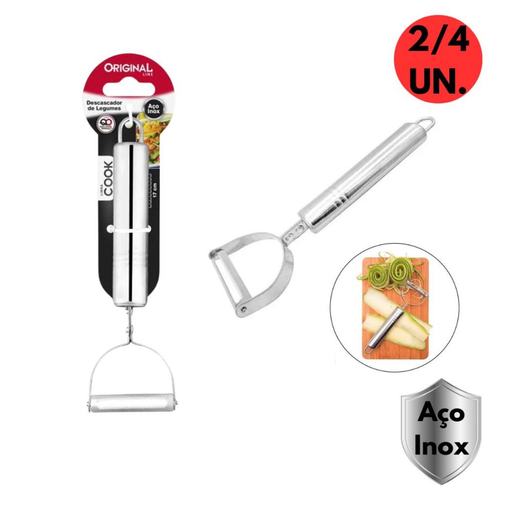 Kit 2/4 Un. Descascador De Alimento Inox Legumes Verdura Resistente Cortador Manual Aço Conzinha Utilidade