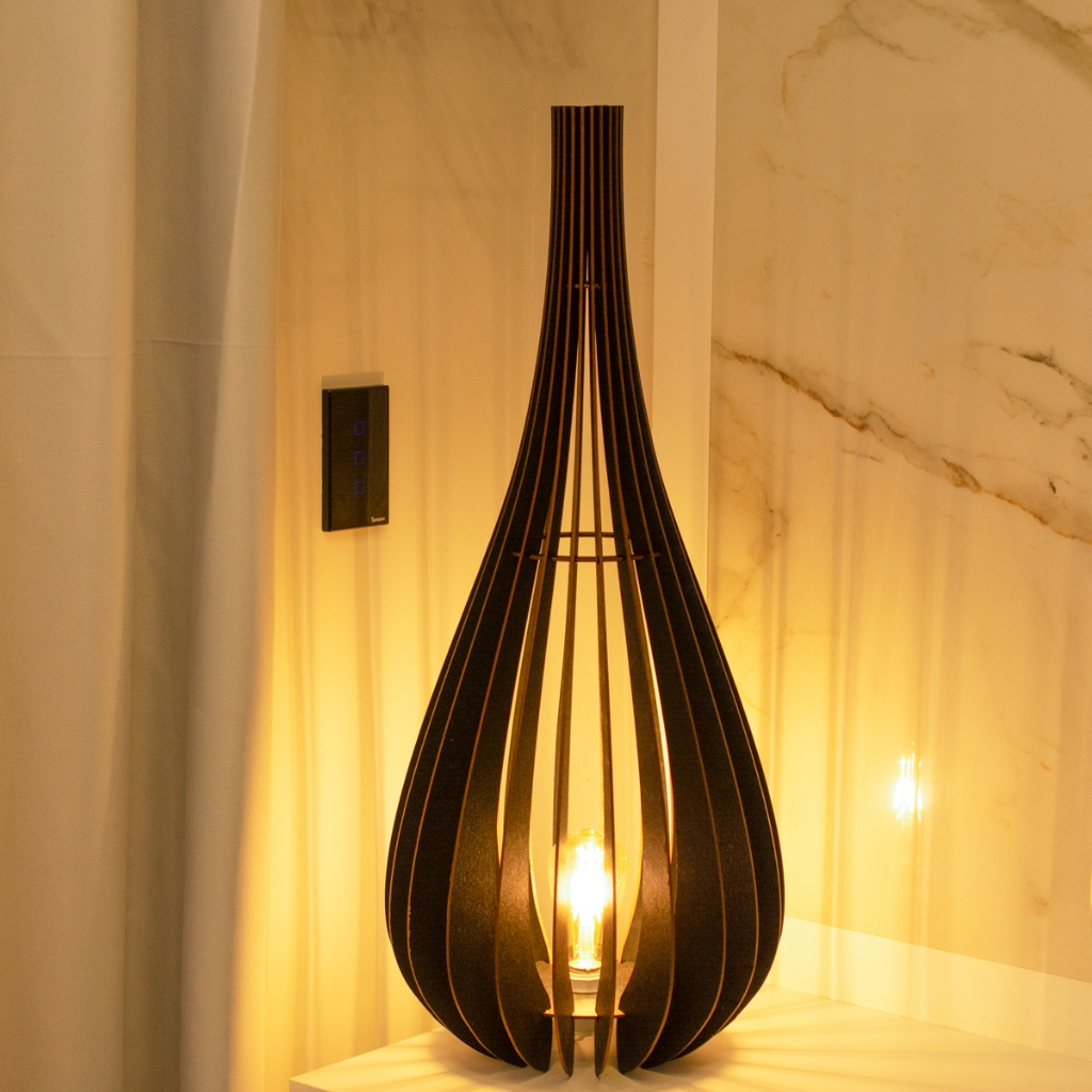 Abajur Gota Luminária Sala Canto Decoração Luminária de Chão 76 cm Mdf