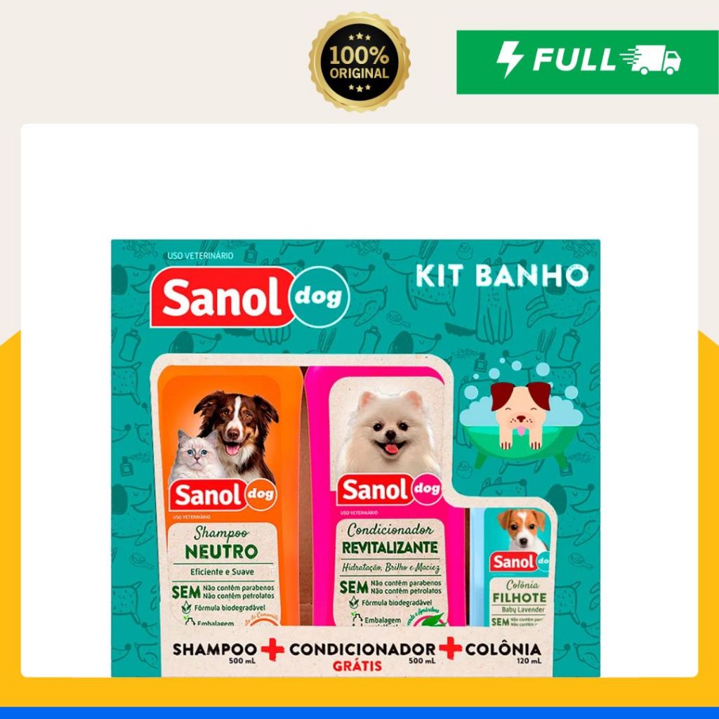 Shampoo para cachorros + condicionador e Colônia, Kit Sanol banho - Envio Imediato em Oferta na Shopee