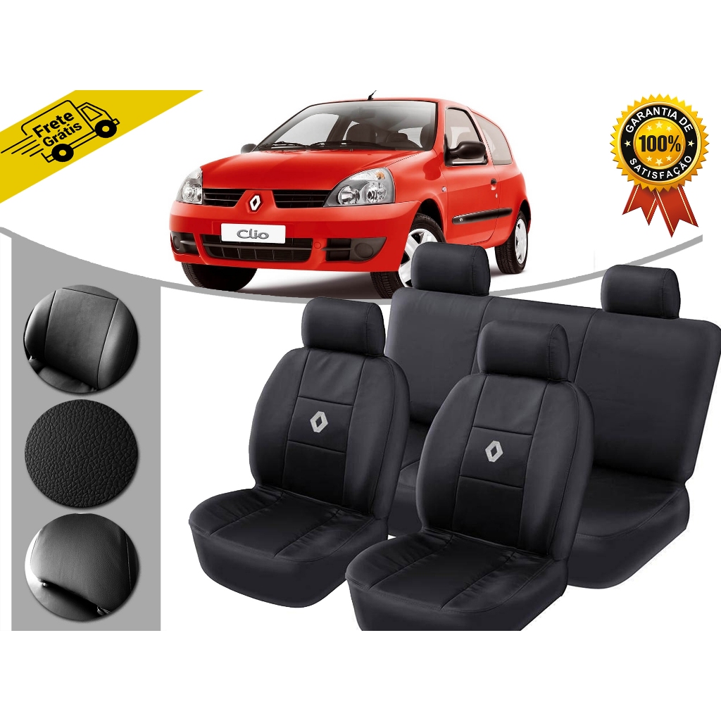 Capa Banco Automotivo Couro Renault Clio 2000 2001 2002 2003 2004 2005 Preta