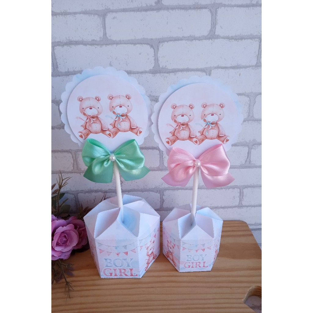Centro de Mesa Chá Revelação- kit festa - lembrancinha - caixinha personalizada- infantil