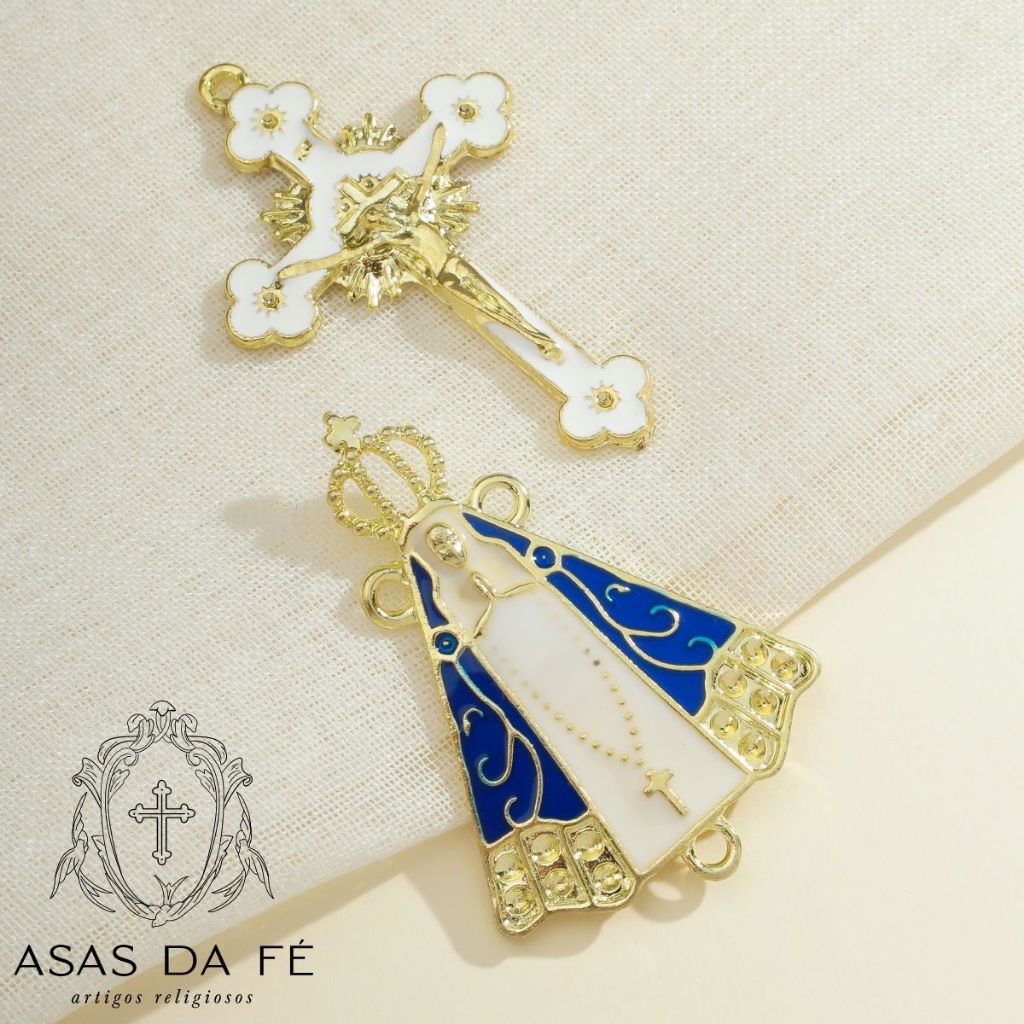 10 Crucifixo + 10 Entremeio NSa Aparecida Dourado C/ Manto Resinado Para Terço em Oferta na Shopee