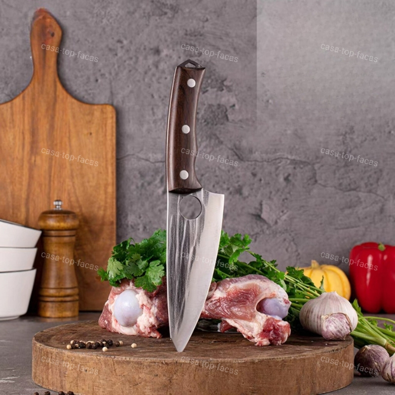 Cutelo Artesanal Inox Faca Brut Forge Cabo Madeira CAIE-5