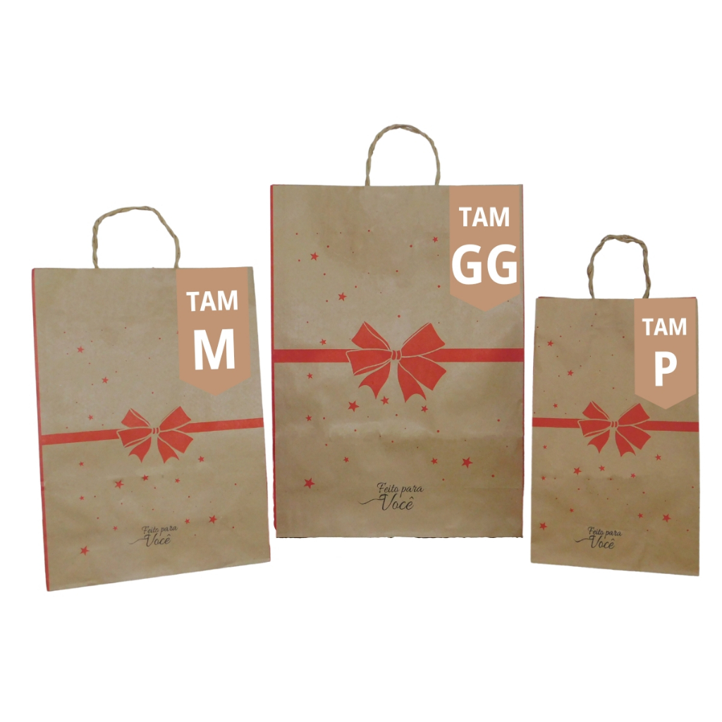 Sacola Kraft Temática Laço Presente- 50 Unidades em Oferta na Shopee