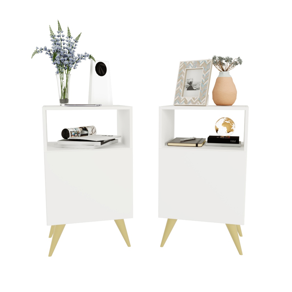 Kit 2 Mesas de Cabeceira Com Porta Retrô Quarto Cama Rapallo Branco