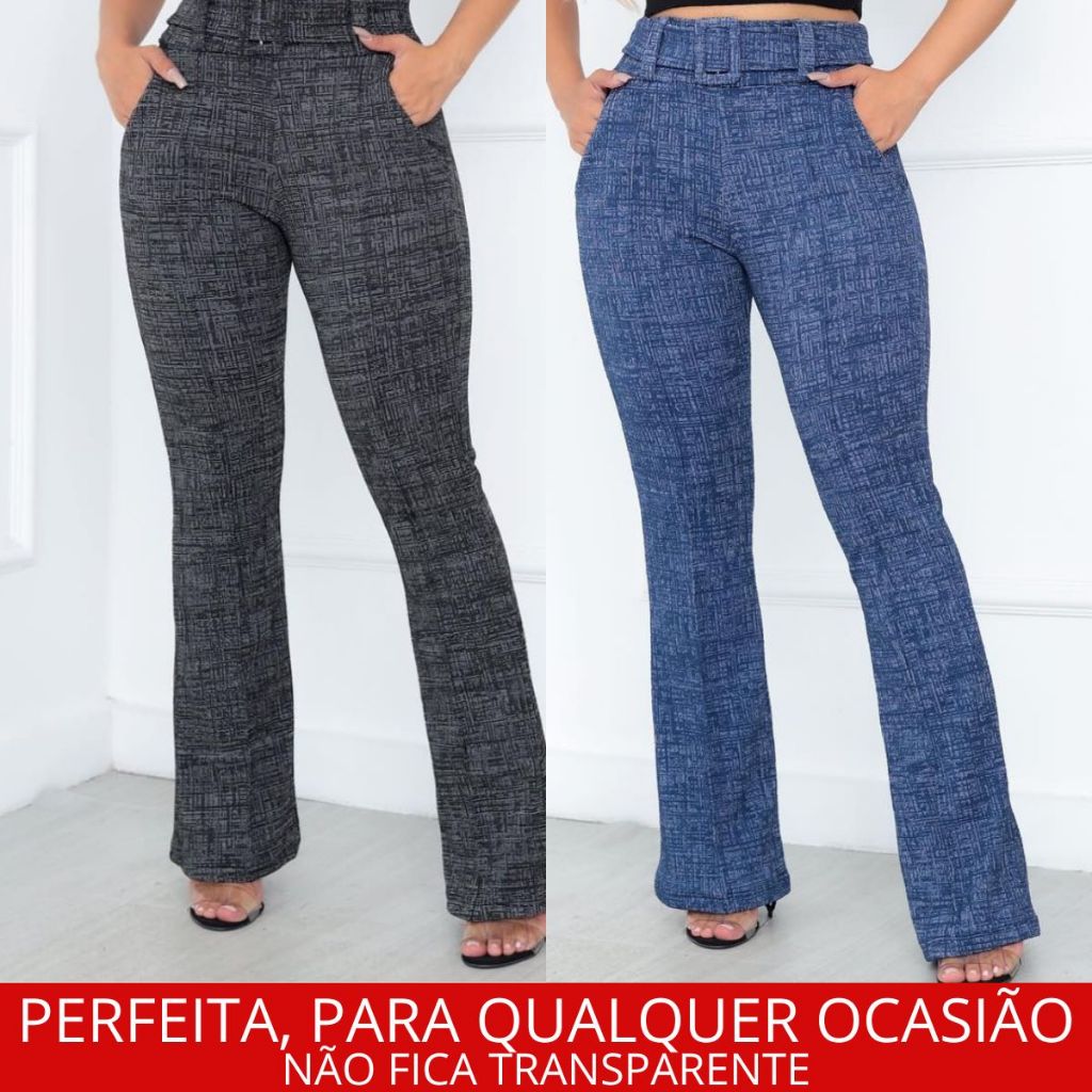 Calça Flare Bailarina Boca de Sino Feminina Com Cinto Cintura Alta Linda em Oferta na Shopee