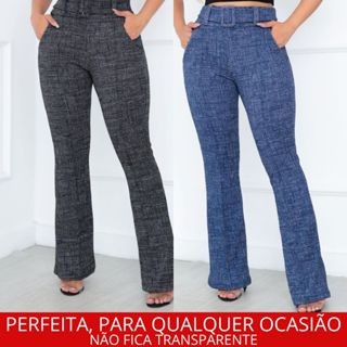 Calça Flare Bailarina Boca de Sino Feminina Com Cinto Cintura Alta Linda em Oferta na Shopee