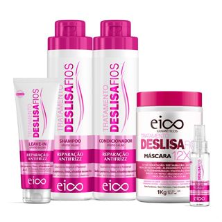 Eico Deslisa Fios Shampoo Sem Sal e Condicionador 800ml + Máscara Hidratação + Óleo Reparador + Finalizador Leave-in