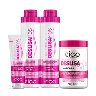Eico Deslisa Fios Shampoo Sem Sal e Condicionador 800ml + Máscara Hidratação 1kg + Creme Finalizador Leave-in 200ml