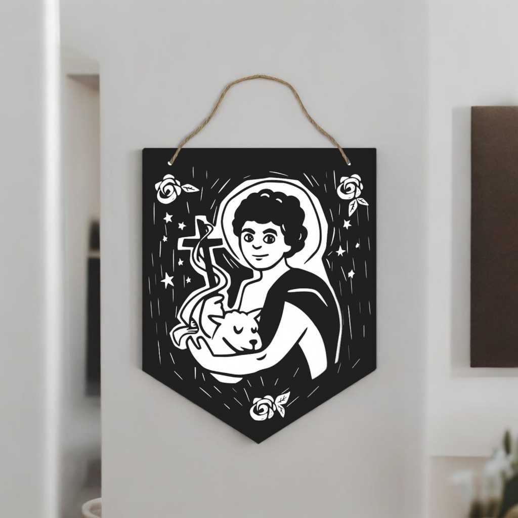 Placa Decorativa Flâmula - São João Batista - Xilogravura Nordestina Cordel Festa  - 18 x 30,5 Cm