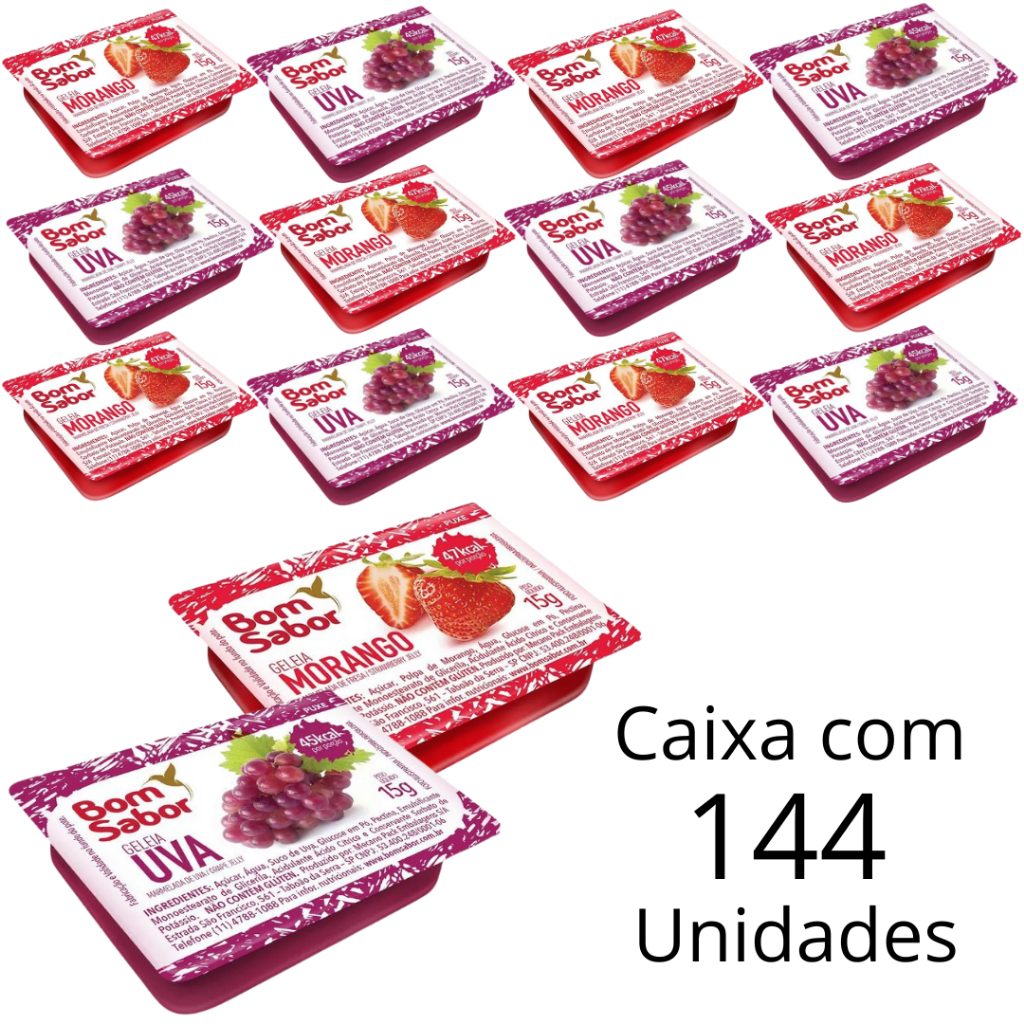 Geleia De Morango e Uva Bom Sabor Em Sachê Blister De 15g Caixa Com 144 Unidades Para Hotel em Oferta na Shopee