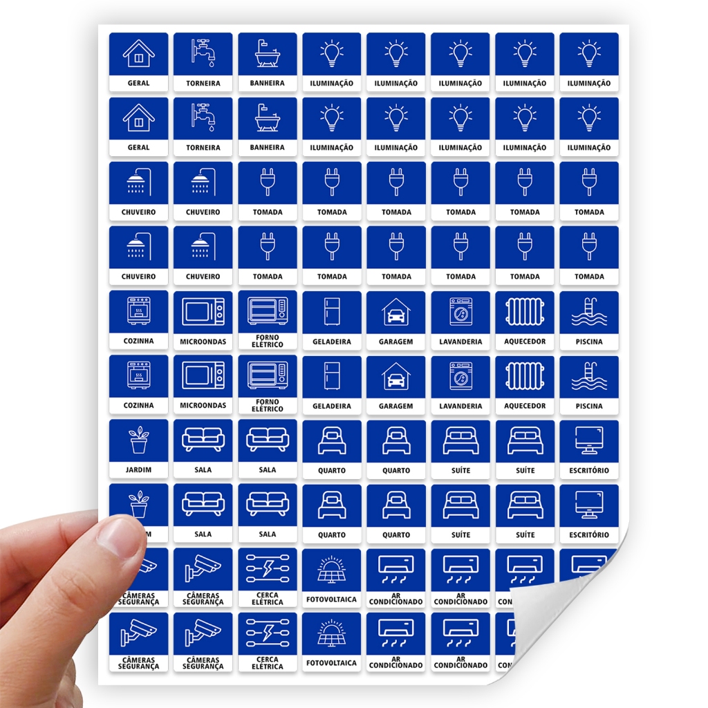 Kit 80 Etiquetas Adesivo Disjuntor Quadro de Força Energia Azul Quadro de Distribuição 80 Unidades