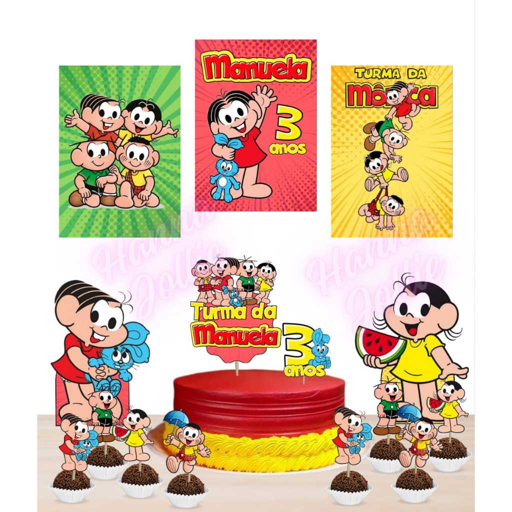 kit festa Junina Turma da Mônica kit só um bolinho festa de aniversário personalizado decoração Topo de bolo
