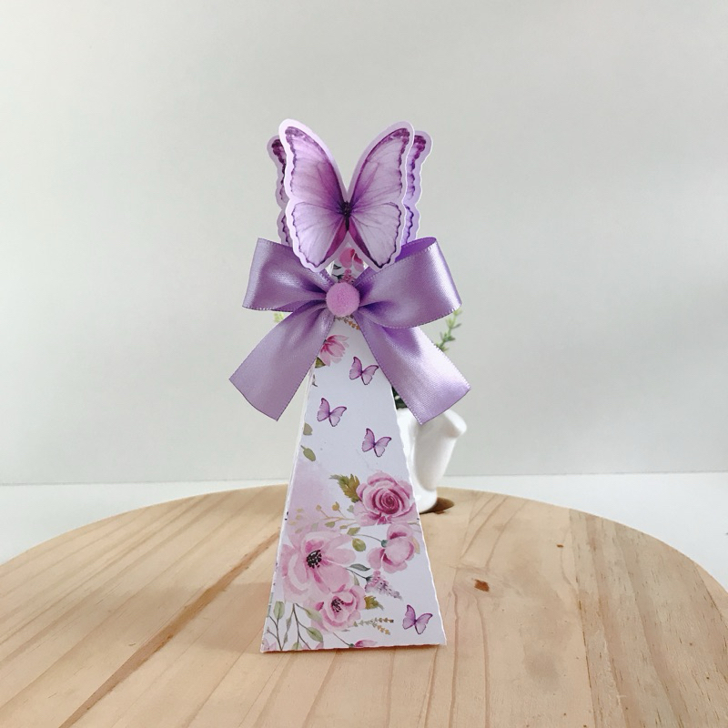 kit 10 Caixas Pirâmide Borboletas Lilás - lembrancinha de Aniversário - Papelaria Personalizada - Caixinha de Festa