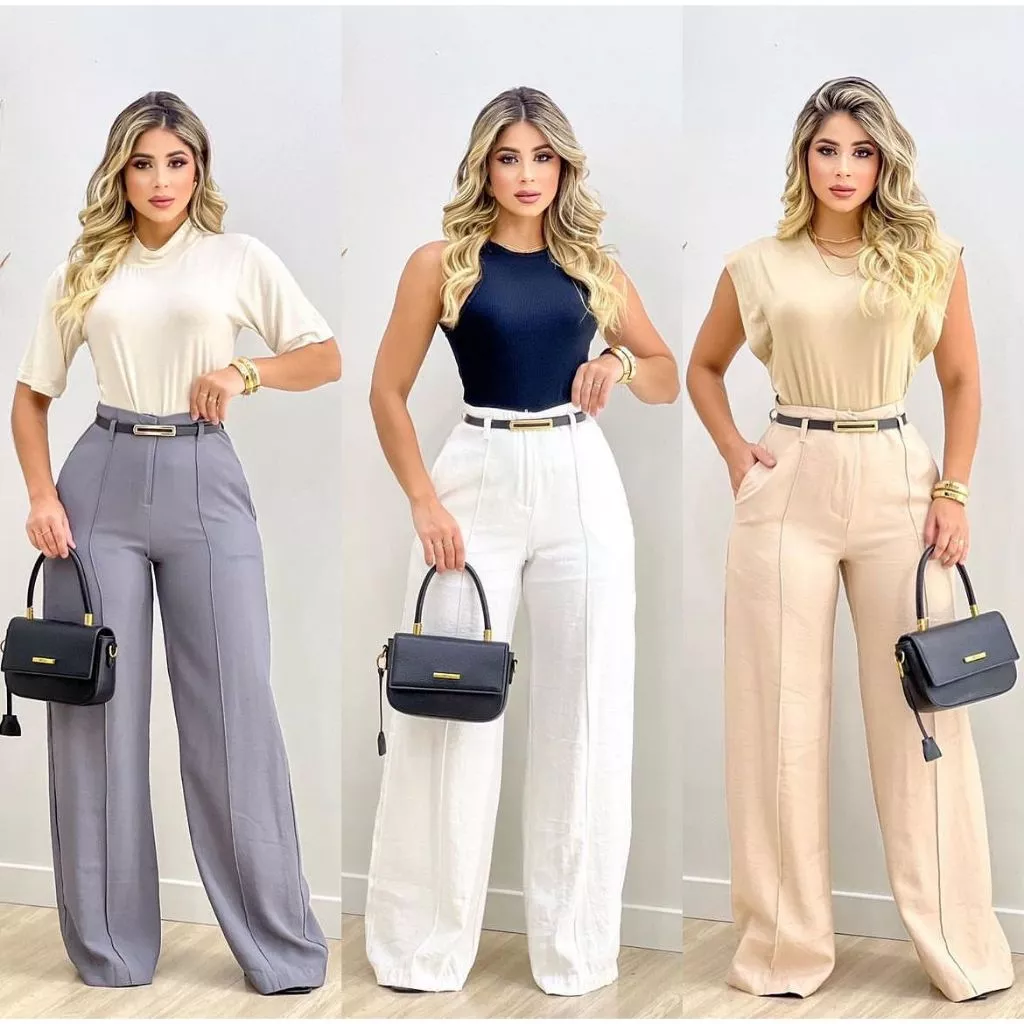 Calça Feminina Pantalona Wide Leg Duna com Botão | TAMANHO: P / M / G / GG