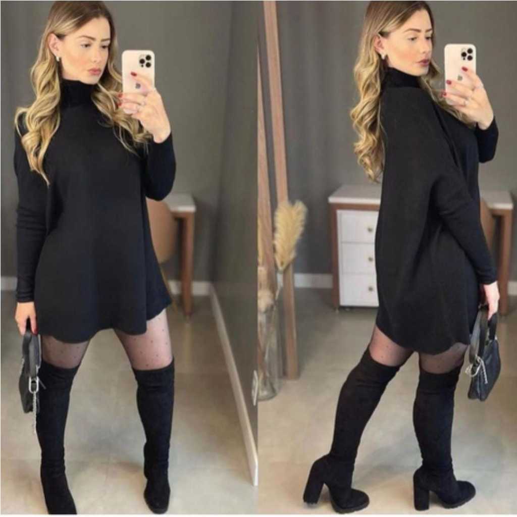 vestido poncho gola alta lanzinha tamanho único 40/44