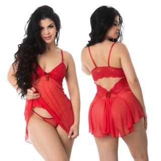 Camisola Sexy Tule Transparente Decote Costas Com Calcinha em Oferta na Shopee