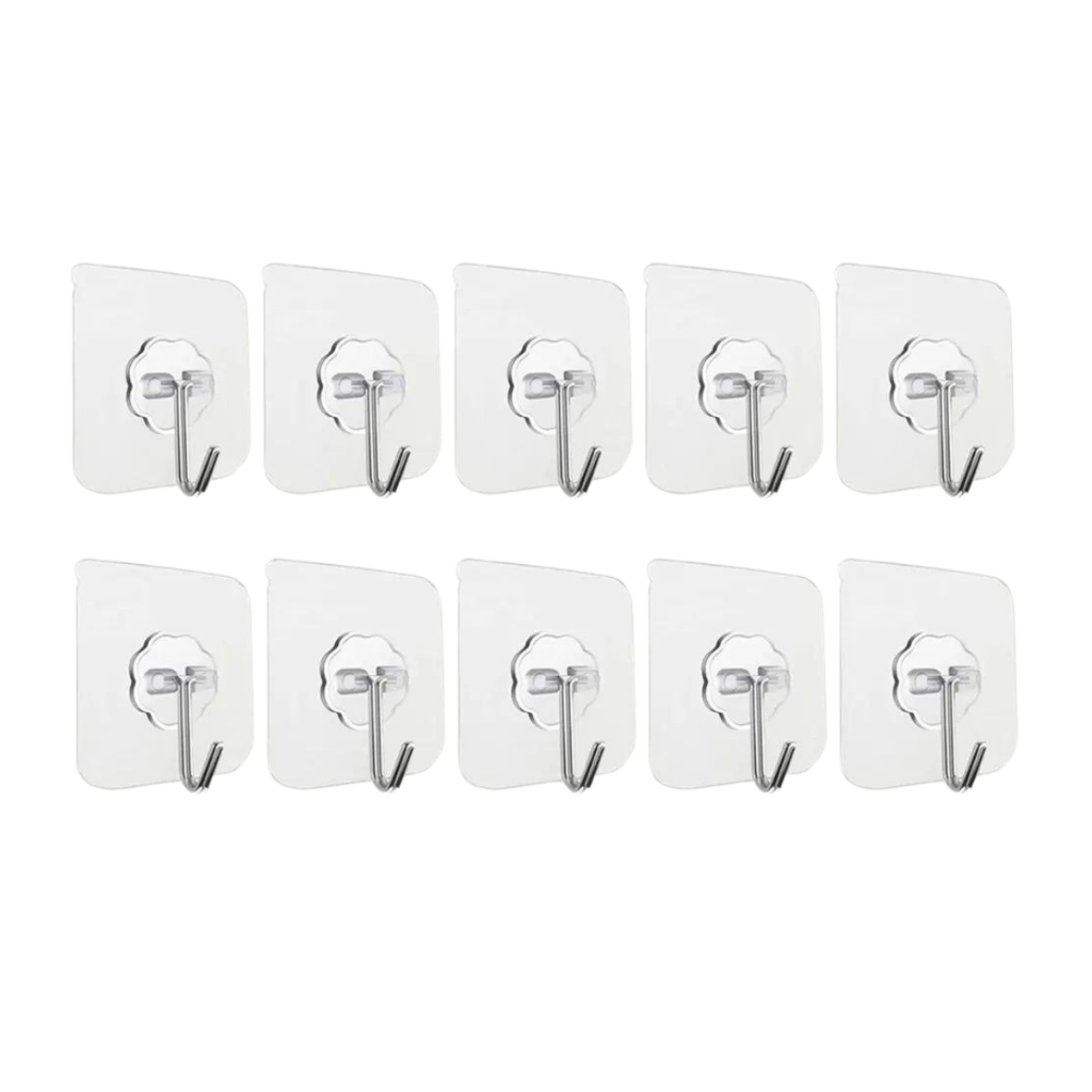 Kit 10 Ganchos Adesivo Transparente Quadro Parede Sem Furos Para Cozinha Multiuso