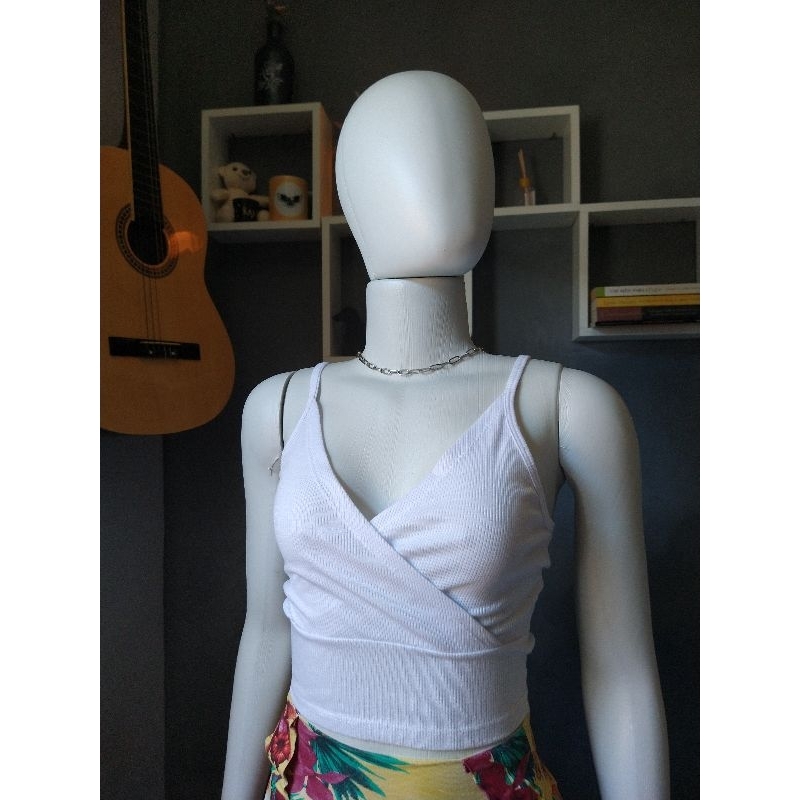 Blusa Cropped Branco tecido Canelado Moda Feminina