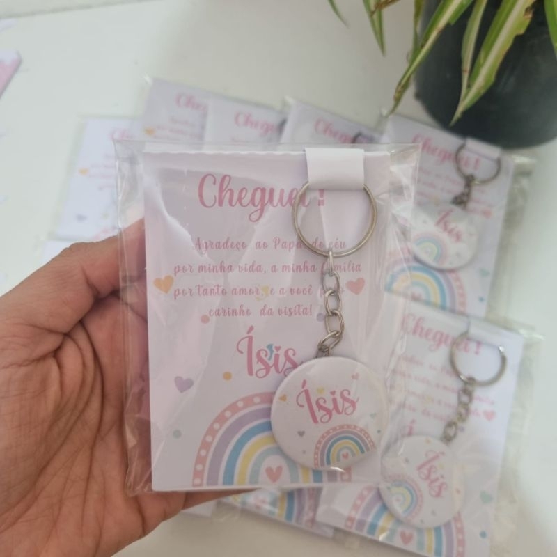 kit Lembrancinha Maternidade Arco Íris Boho 10 Bloquinhos + 10 Chaveiros Personalizados