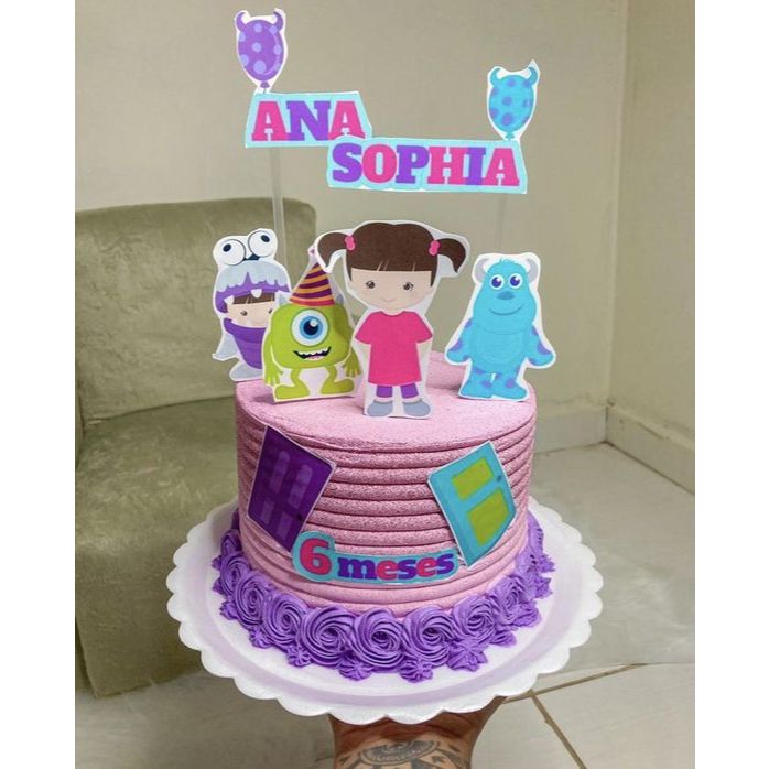 Topo de bolo de aniversário monstros s&a - toppo festa  mesversário infantil personalizado