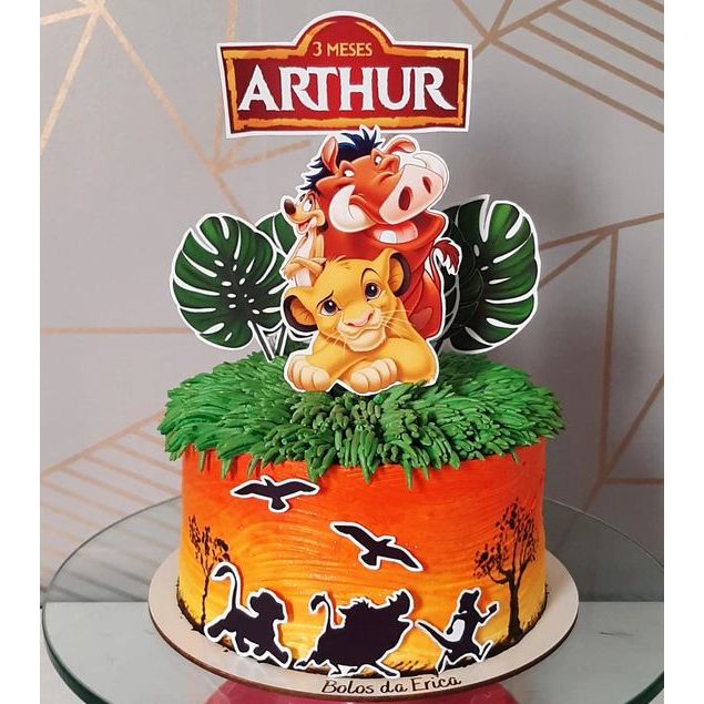 Topo de bolo de aniversário rei leão - topper festa infantil simba personalizado em Oferta na Shopee