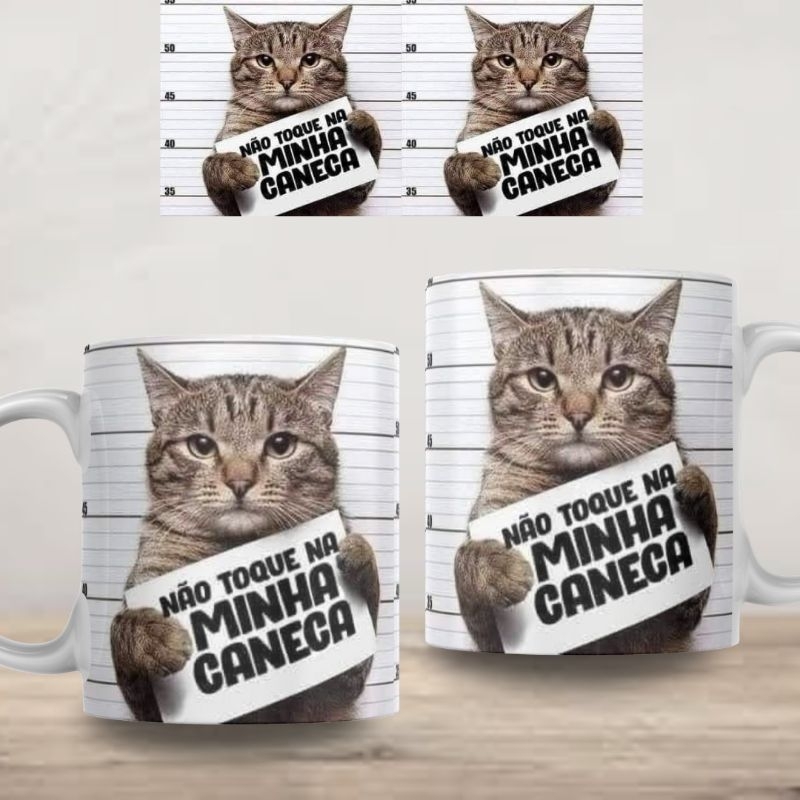 Caneca Gatinho Não Toque na minha Caneca Personalizada Cerâmica Plastico Presente Promoção Lembrança Xícara Branca Lembrança