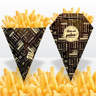 100 Unid Cone Para Batata Frita rústica  Porção com porta molho. Cx de papel. em Oferta na Shopee