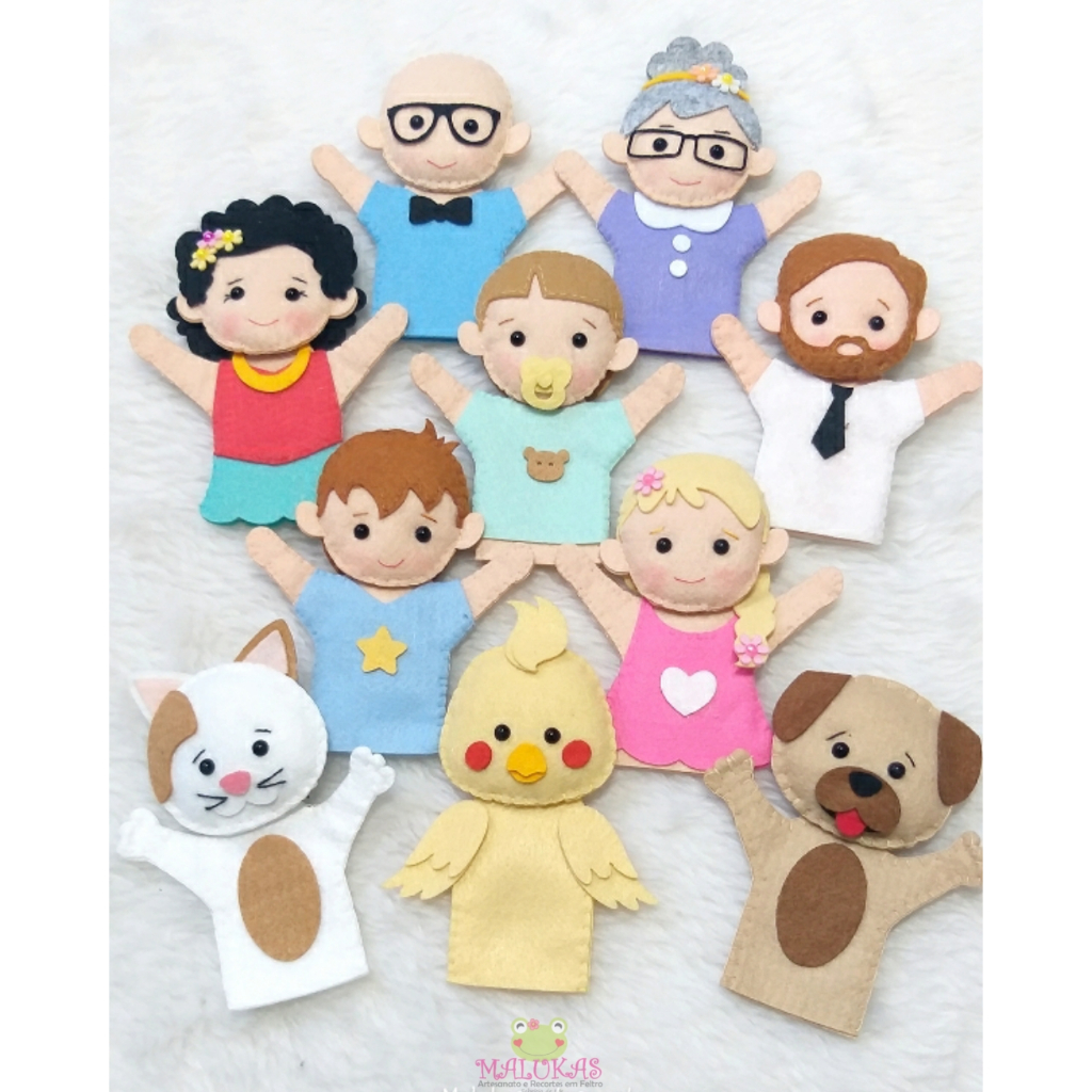 Kit de recortes para dedoches Família Terapêutica 10 personagens - família pedagógica, ludico, brinquedo, criança