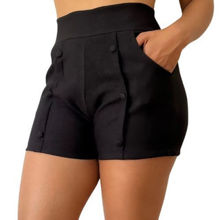 Shorts Feminino Curto Em Bengaline, Com Botões Cobertos – Super Tendência Moda Feminina