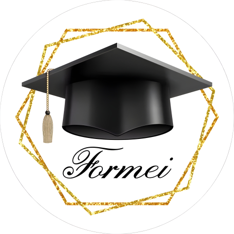 Painel Festa Infantil Redondo Formei Formatura, Formas Douradas + Arco, Suporte incluso. Fazemos personalizado com qualquer tema. Confeccionado em Lona fosca, impressão de alta resolução. cenário Circular p/ Decoração