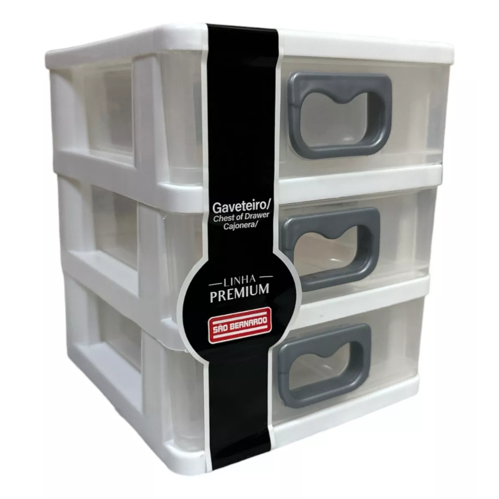 Gaveteiro de Mesa Branco com 3 Gavetas Multiuso GV-17 Plástico Resistente Armazenar Organização