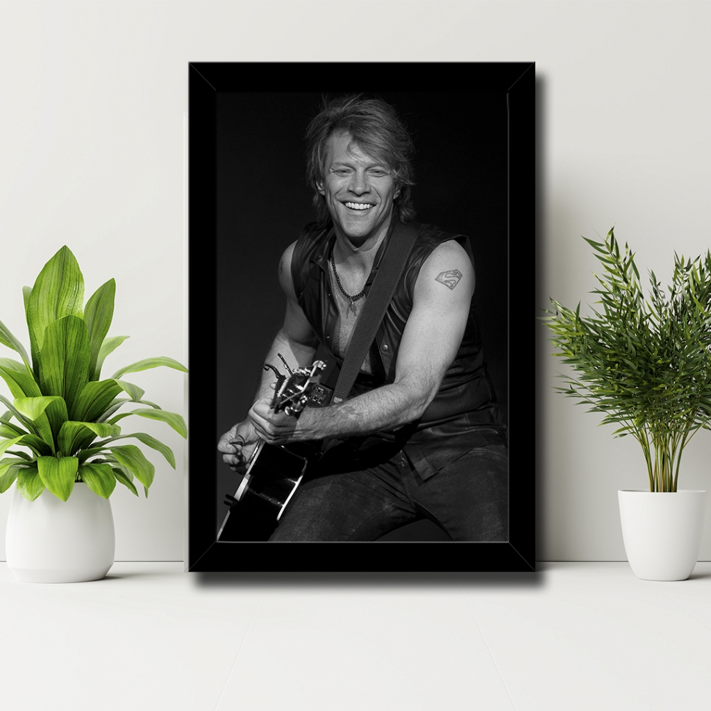 Quadro Cantor Jon Bon Jovi Preto e Branco 23x33cm