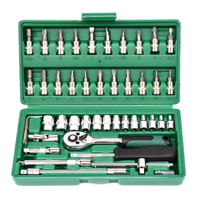 46 Peças Verde Kit Chaves Jogo Catraca Reversível Soquetes Maleta Promoção promoção