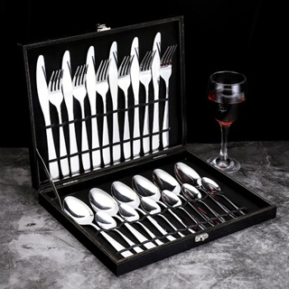 Jogo Talheres 24 Peças Faqueiro Inox Premium Luxo Com Maleta em Oferta na Shopee