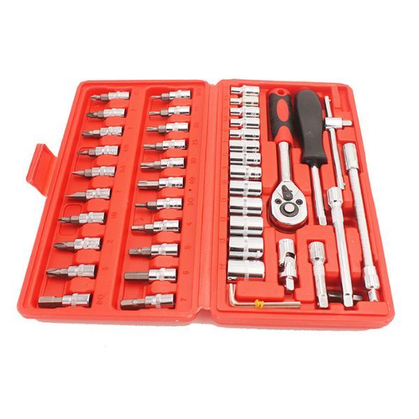 46 Peças Maleta Completa Linha Premium Kit Chaves Jogo Catraca Reversível Com Soquetes