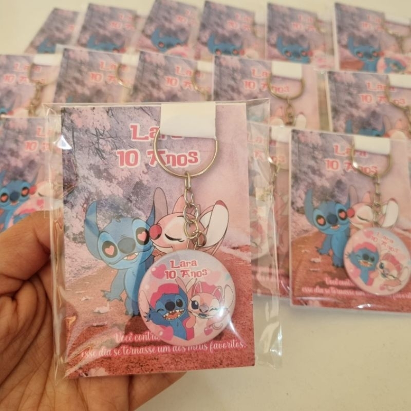 kit Lembrancinha Aniversário Lilo Stitch e a Namorada Angel  Bloquinhos +  Chaveiros Personalizados